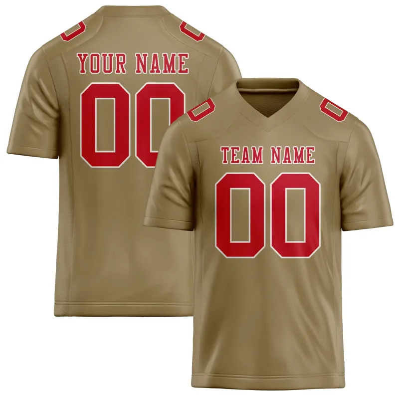 Custom Light Khaki Red Football Jersey made by Tailorly