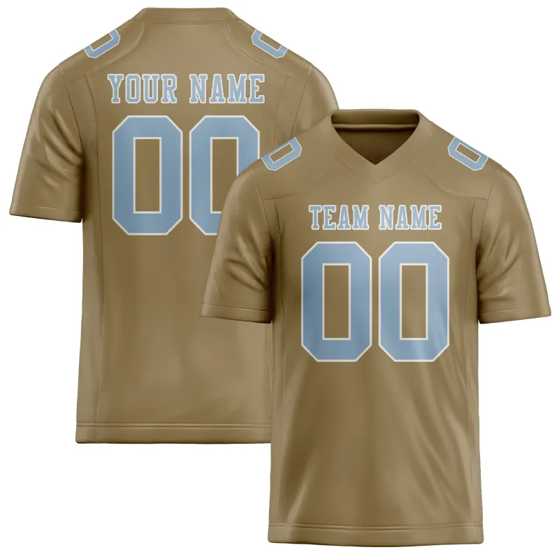 Custom Light Khaki Light Blue Football Jersey made by Tailorly