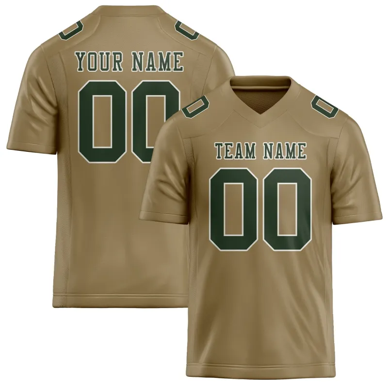 Custom Light Khaki Dark Green Football Jersey made by Tailorly