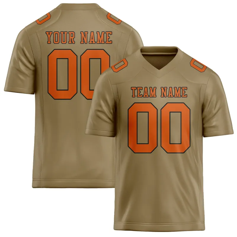 Custom Light Khaki Orange Football Jersey made by Tailorly
