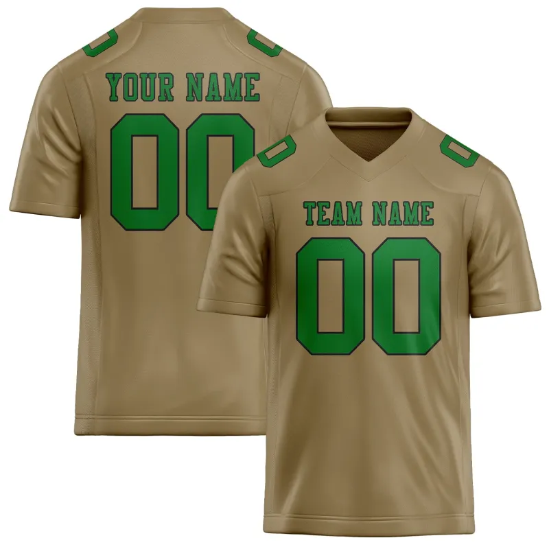 Custom Light Khaki Emerald Green Football Jersey made by Tailorly