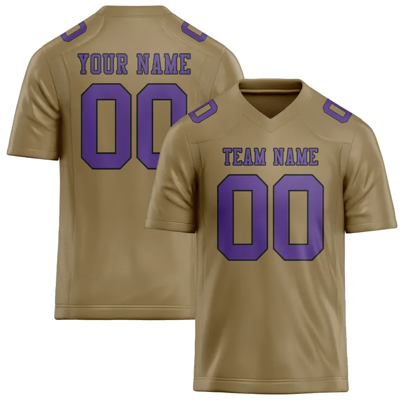 Custom Light Khaki Light Purple Football Jersey made by Tailorly