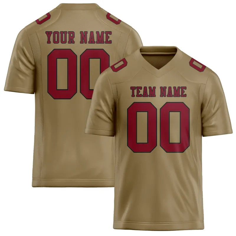 Custom Light Khaki Crimson Red Football Jersey made by Tailorly