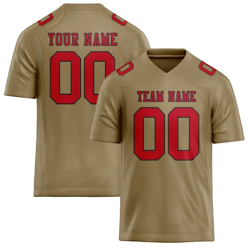 Custom Light Khaki Red Football Jersey made by Tailorly