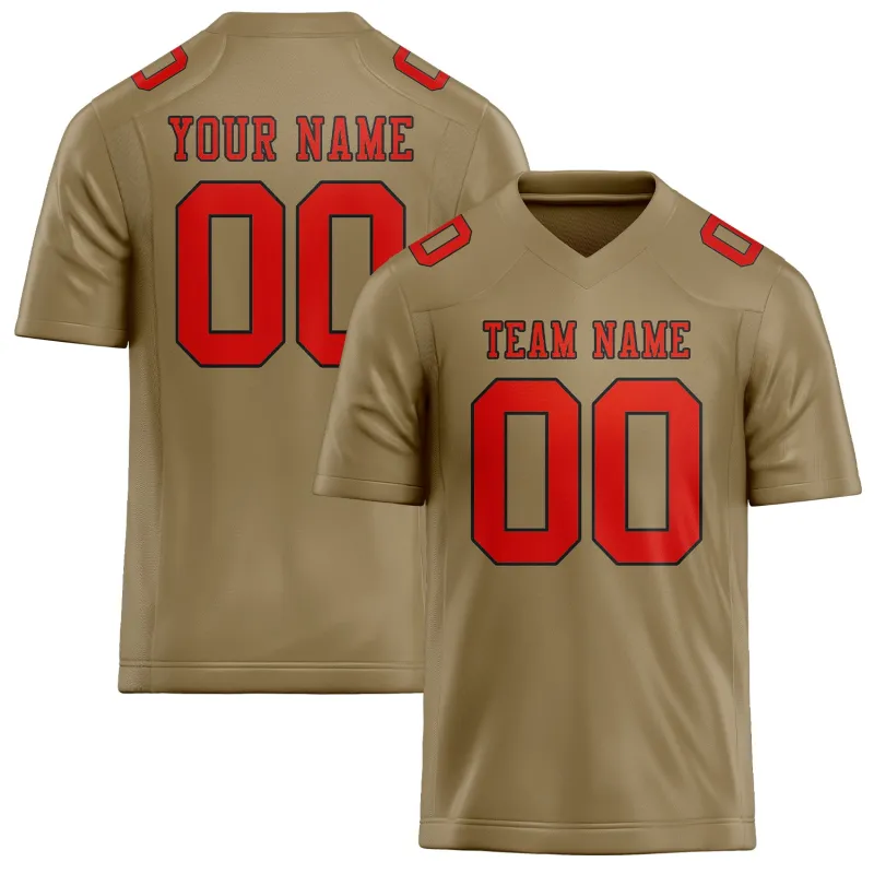 Custom Light Khaki Orange Red Football Jersey made by Tailorly