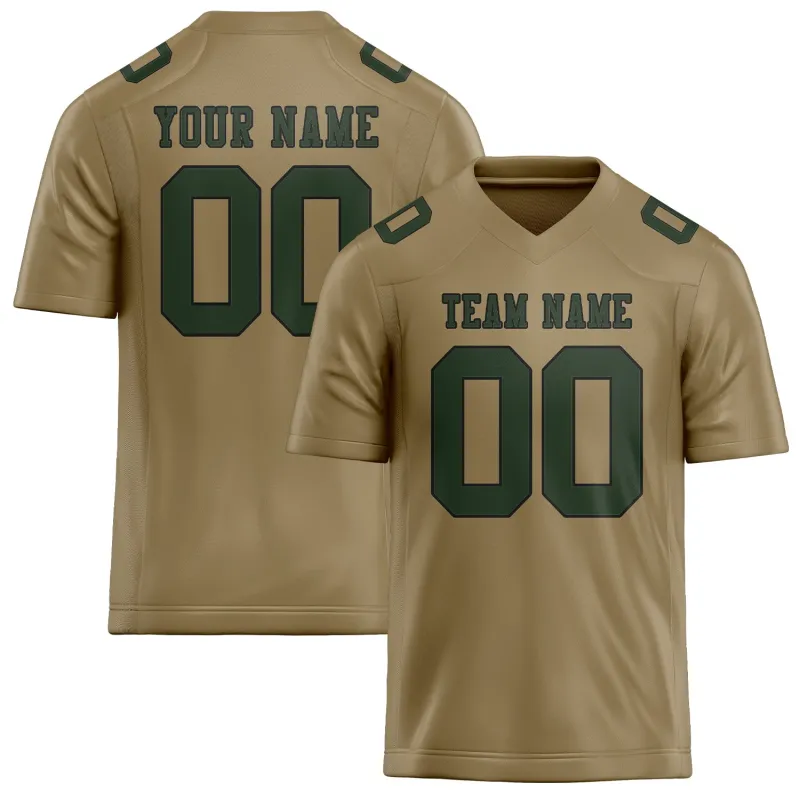 Custom Light Khaki Dark Green Football Jersey made by Tailorly