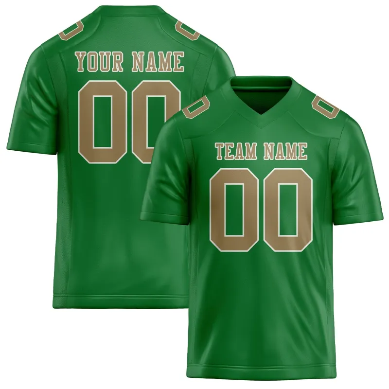 Custom Emerald Green Light Khaki Football Jersey made by Tailorly
