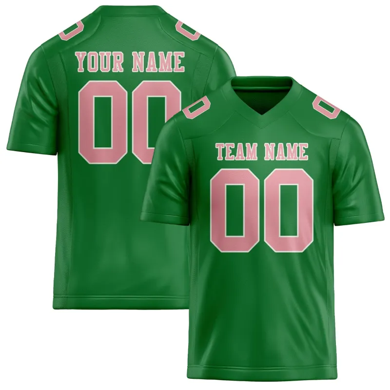 Custom Emerald Green Light Pink Football Jersey made by Tailorly
