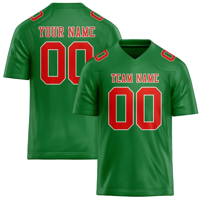 Custom Emerald Green Orange Red Football Jersey made by Tailorly