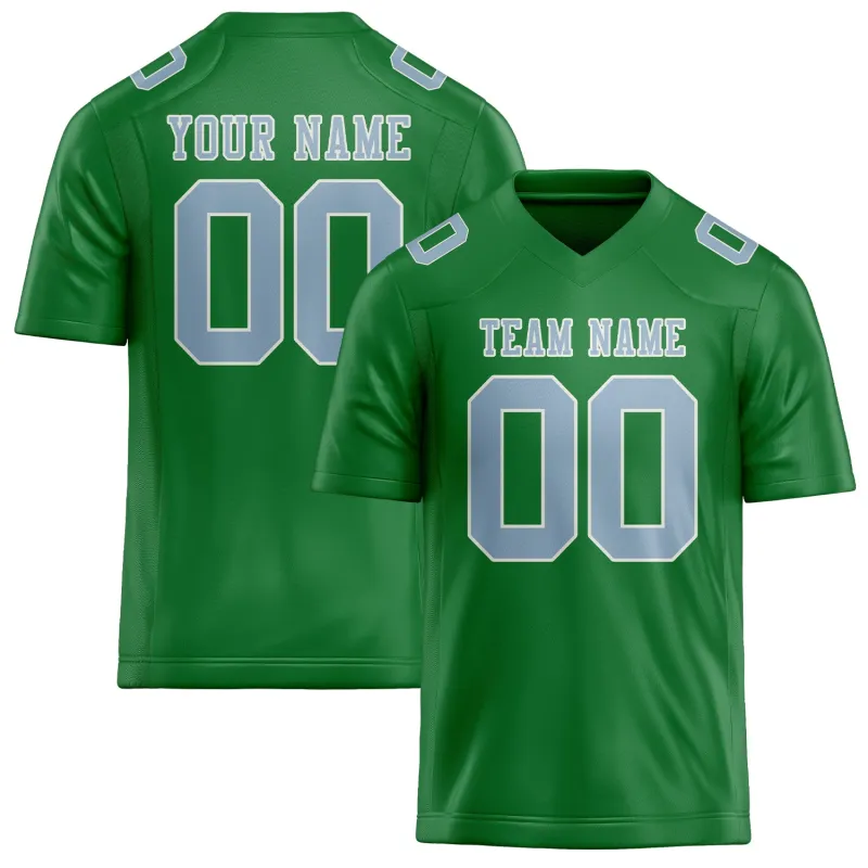 Custom Emerald Green Light Blue Football Jersey made by Tailorly