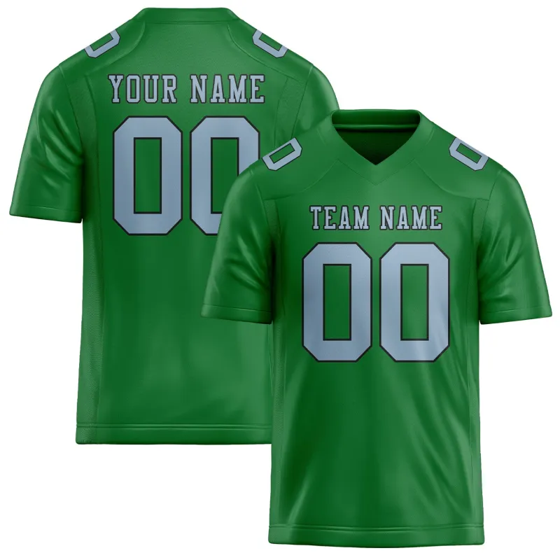 Custom Emerald Green Light Blue Football Jersey made by Tailorly
