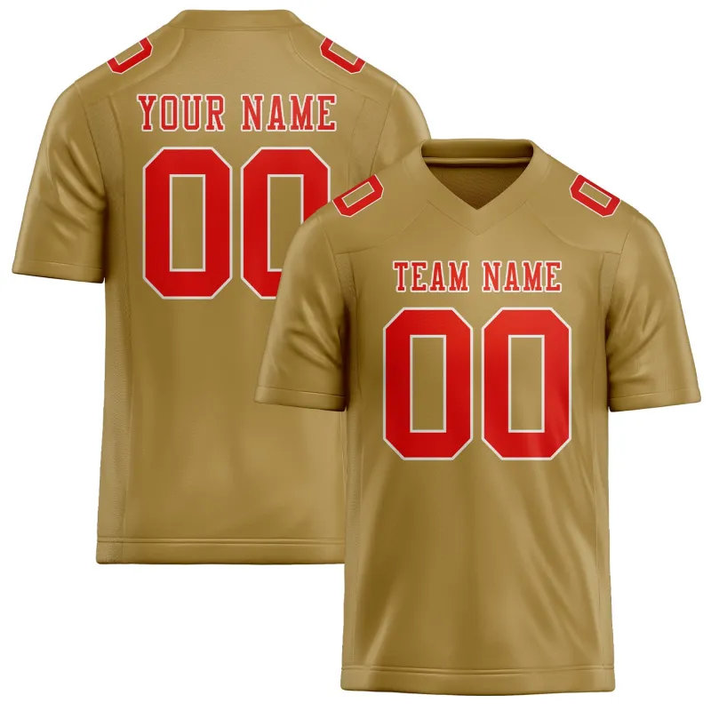 Custom Khaki Orange Red Football Jersey made by Tailorly