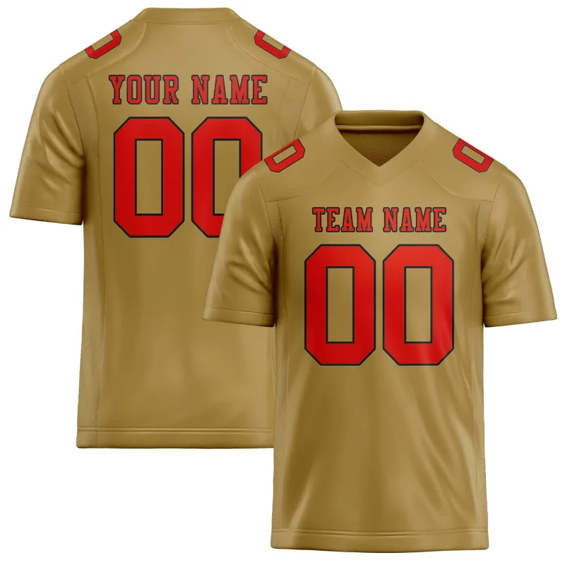 Custom Khaki Orange Red Football Jersey made by Tailorly