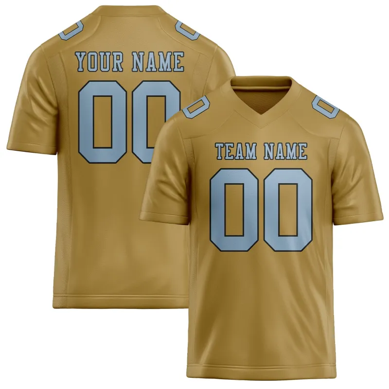 Custom Khaki Light Blue Football Jersey made by Tailorly
