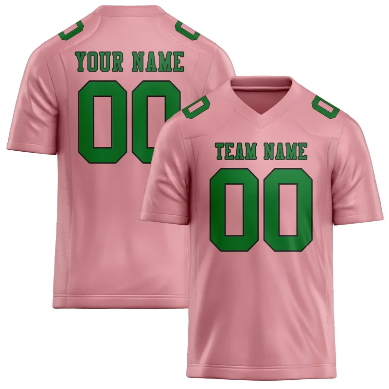 Custom Light Pink Emerald Green Football Jersey made by Tailorly