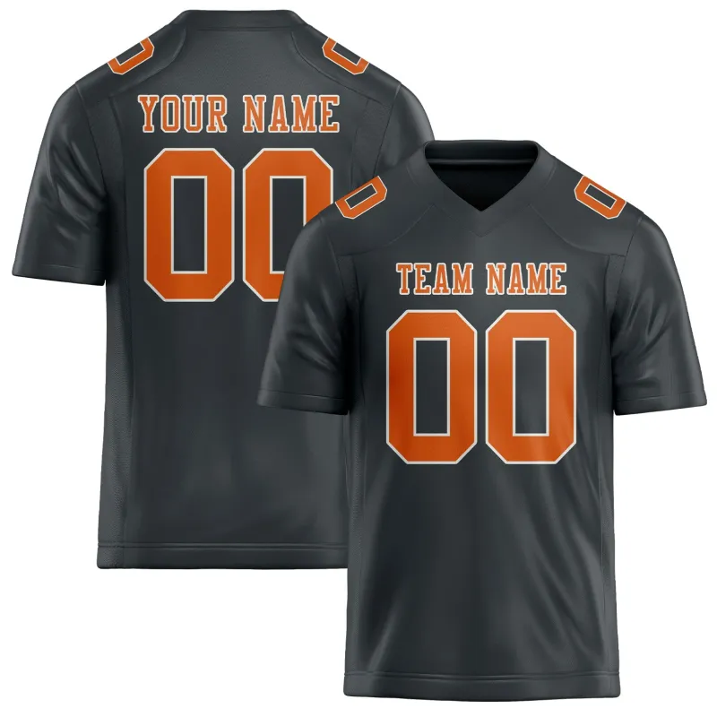 Custom Dark Grey Orange Football Jersey made by Tailorly