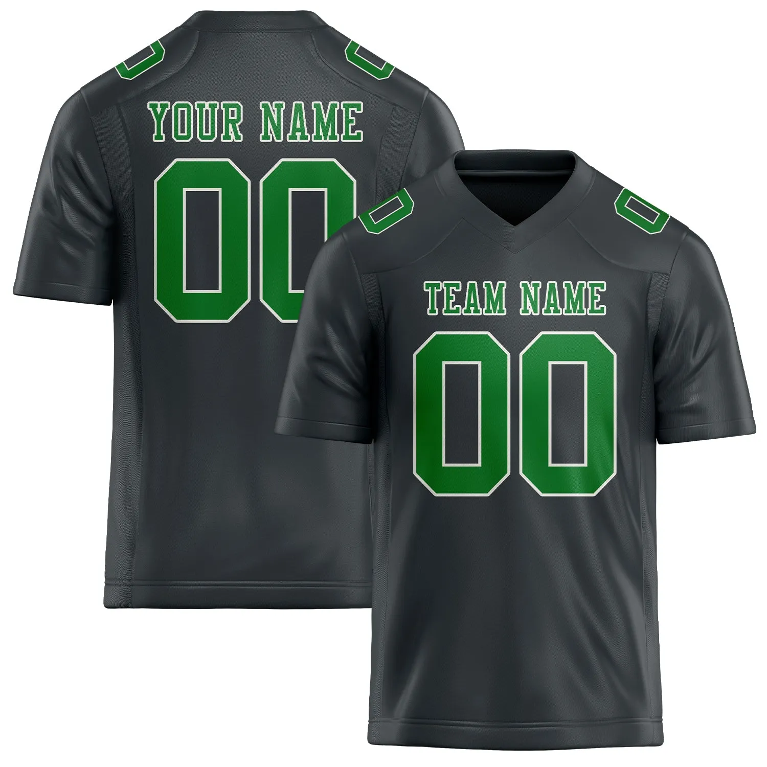 Custom Dark Grey Emerald Green Football Jersey sold by Tailorly
