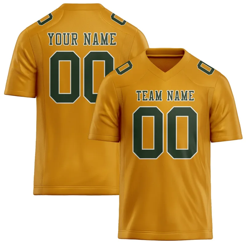 Custom Yellow Dark Green Football Jersey made by Tailorly