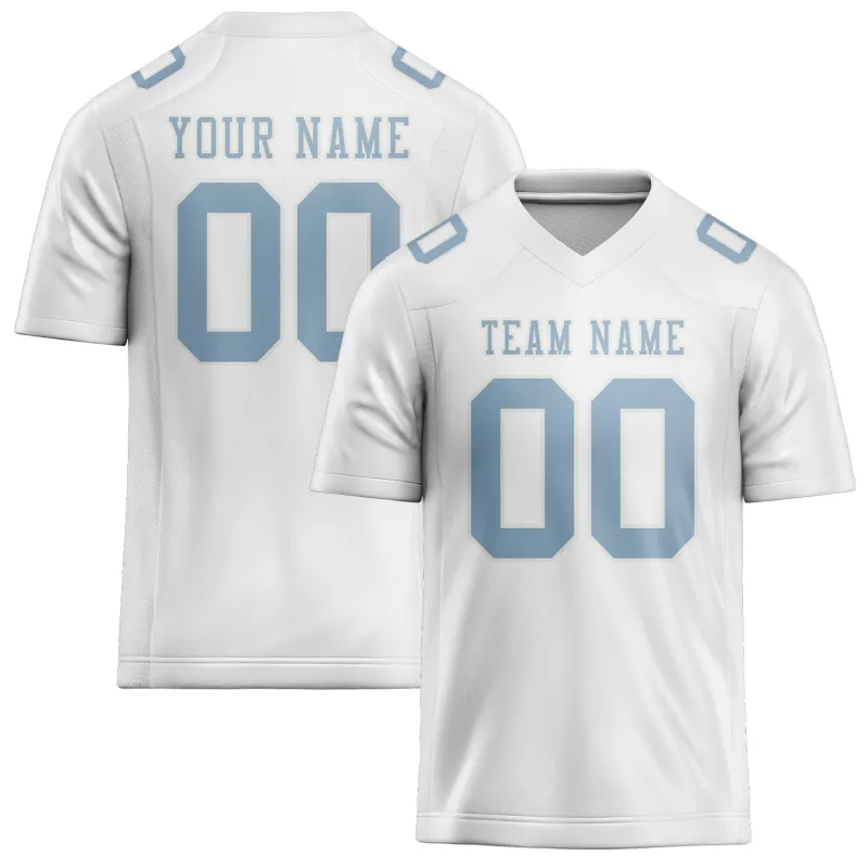 Custom White Light Blue Football Jersey made by Tailorly