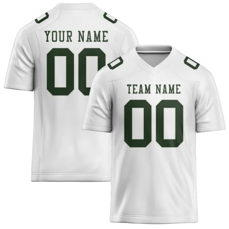 Custom White Dark Green Football Jersey made by Tailorly