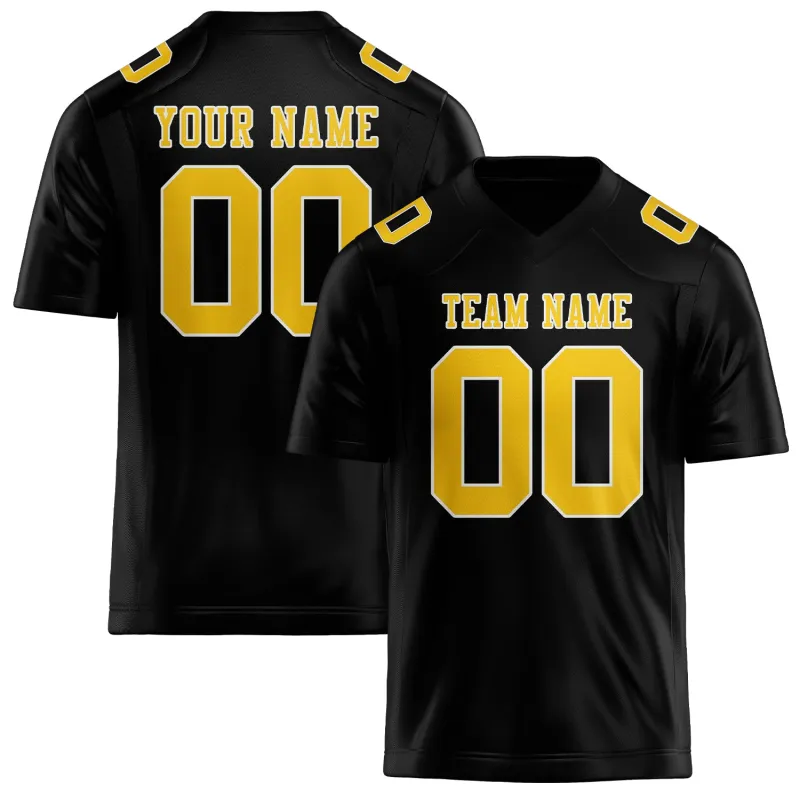Custom Black Gold Football Jersey made by Tailorly