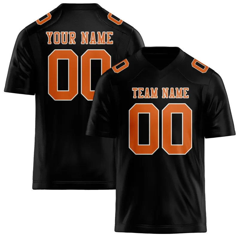 Custom Black Orange Football Jersey made by Tailorly