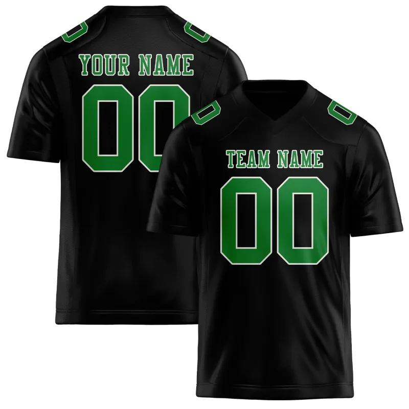 Custom Black Emerald Green Football Jersey made by Tailorly