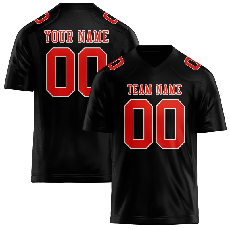 Custom Black Orange Red Football Jersey made by Tailorly