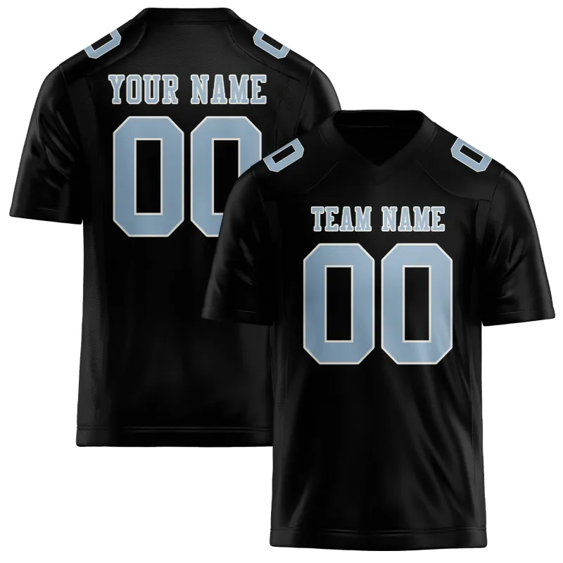 Custom Black Light Blue Football Jersey made by Tailorly