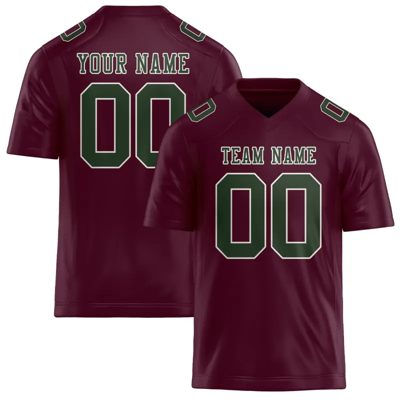 Custom Coral Red Dark Green Football Jersey made by Tailorly