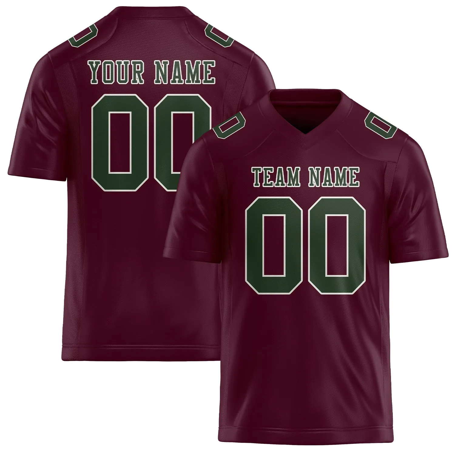 Custom Coral Red Dark Green Football Jersey sold by Tailorly