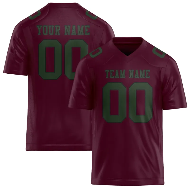Custom Coral Red Dark Green Football Jersey made by Tailorly