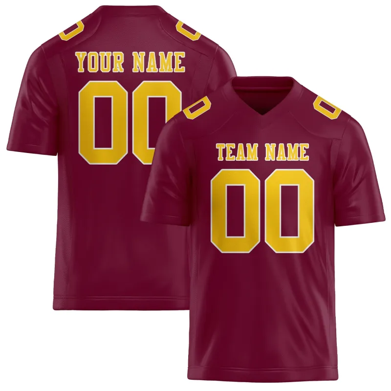 Custom Crimson Red Gold Football Jersey made by Tailorly