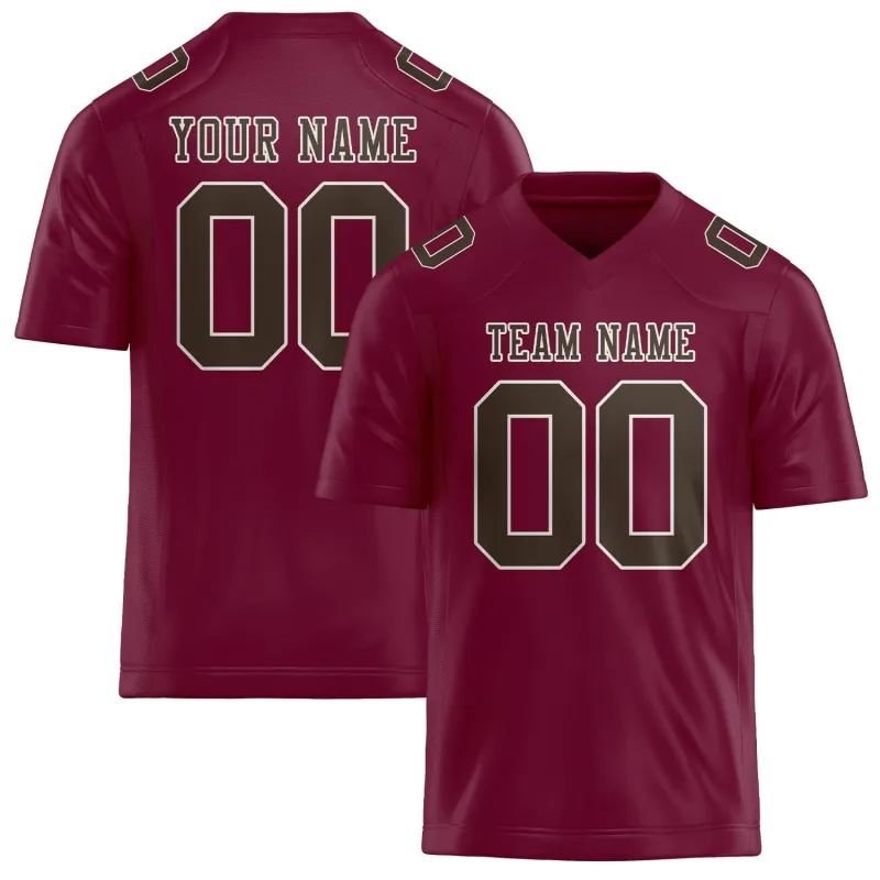 Custom Crimson Red Brown Football Jersey made by Tailorly