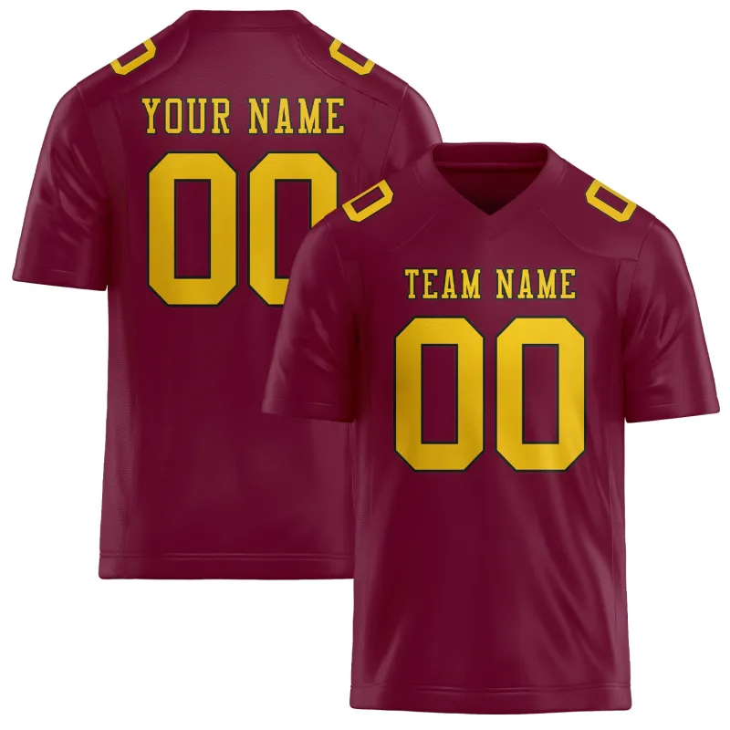 Custom Crimson Red Gold Football Jersey made by Tailorly
