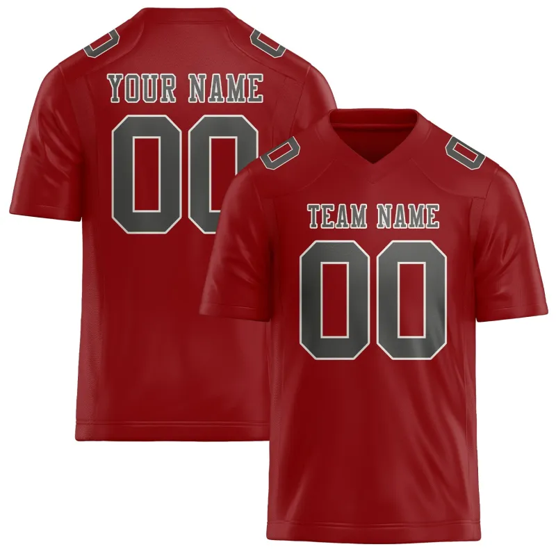Custom Red Dark Grey Football Jersey made by Tailorly