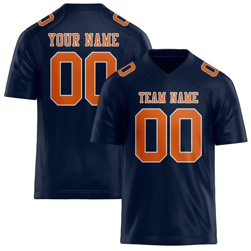 Custom Navy Orange Football Jersey made by Tailorly