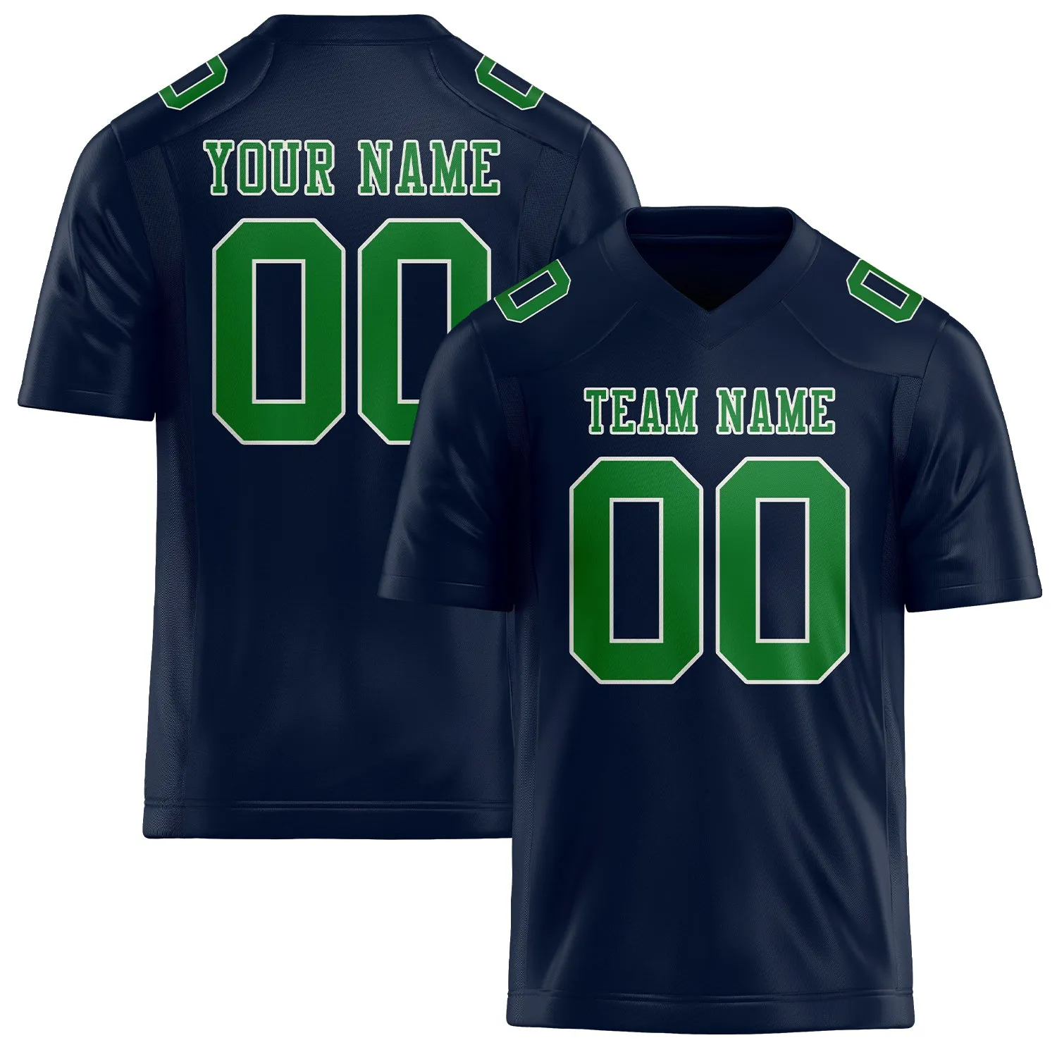 Custom Navy Emerald Green Football Jersey sold by Tailorly