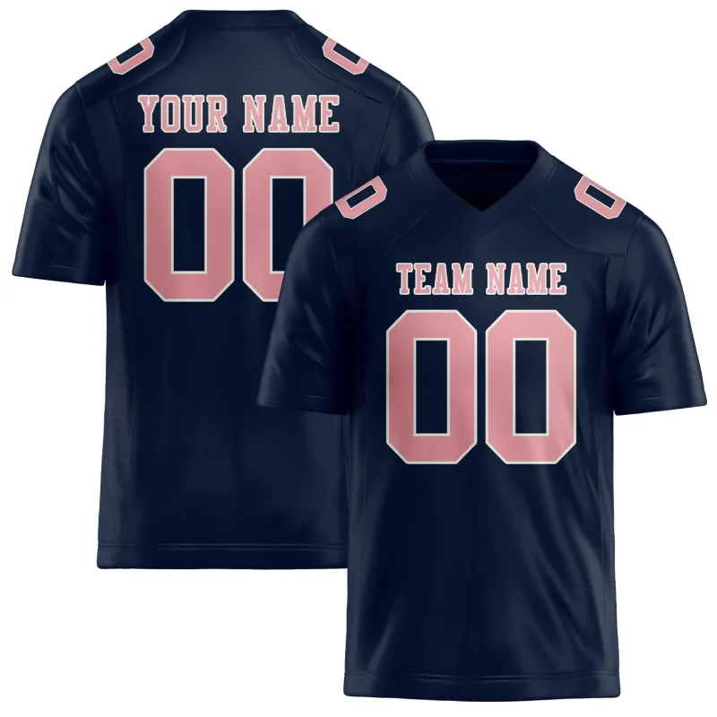 Custom Navy Light Pink Football Jersey made by Tailorly