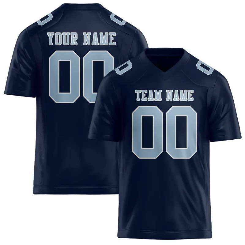 Custom Navy Light Blue Football Jersey made by Tailorly