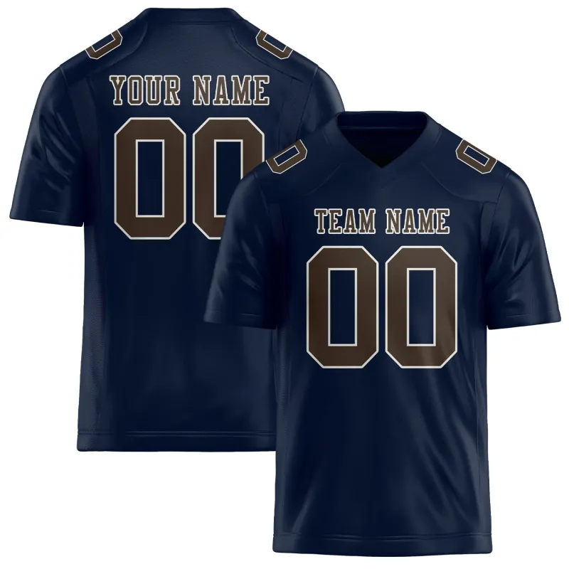 Custom Navy Brown Football Jersey made by Tailorly