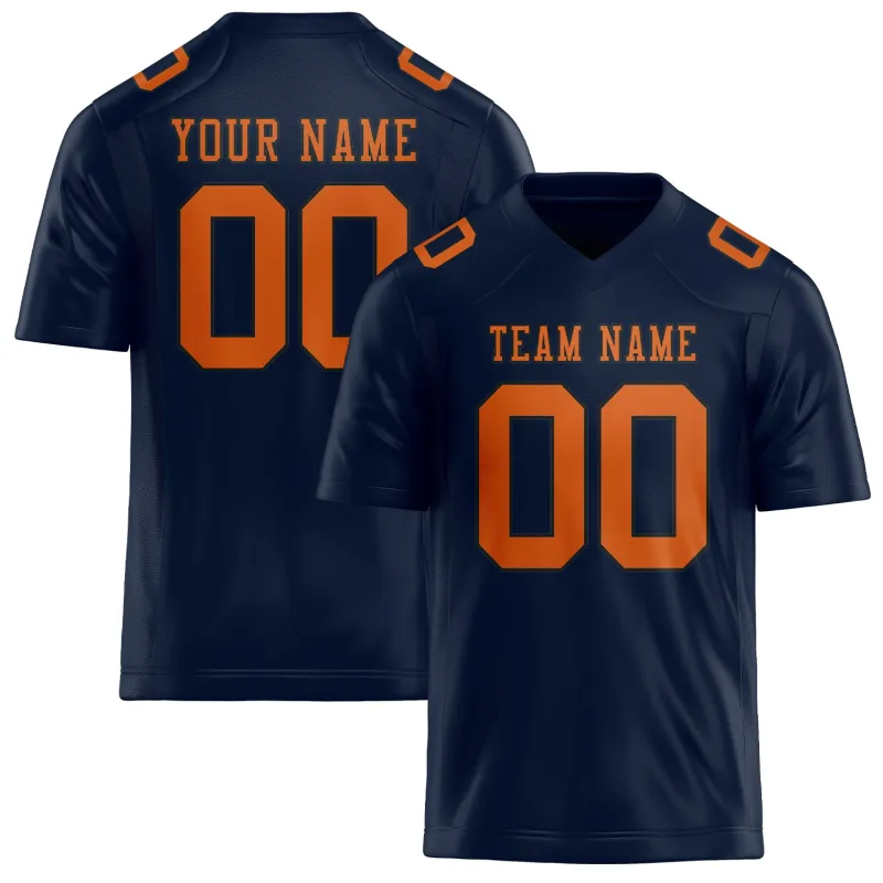 Custom Navy Orange Football Jersey made by Tailorly