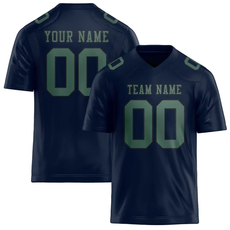 Custom Navy Blue Green Football Jersey made by Tailorly