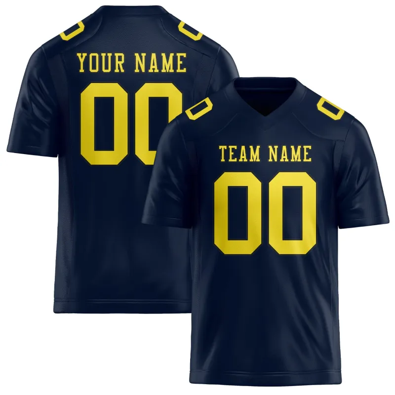 Custom Navy Light Yellow Football Jersey made by Tailorly