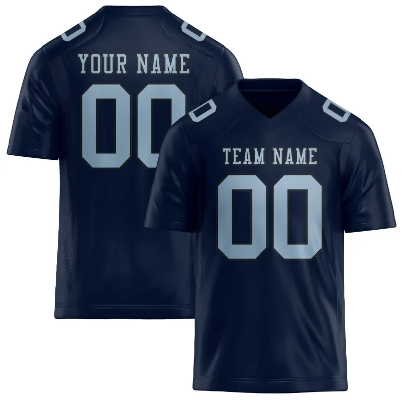 Custom Navy Light Blue Football Jersey made by Tailorly