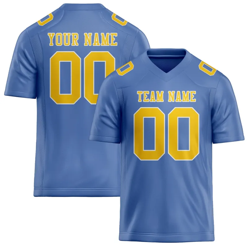 Custom Light Blue Gold Football Jersey made by Tailorly