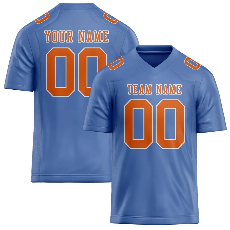 Custom Light Blue Orange Football Jersey made by Tailorly