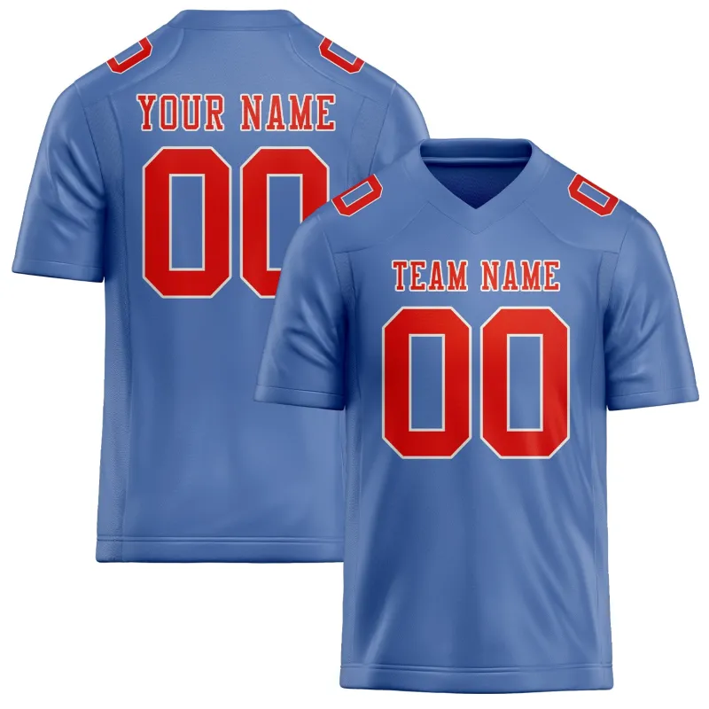Custom Light Blue Orange Red Football Jersey made by Tailorly