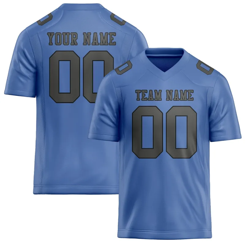 Custom Light Blue Dark Grey Football Jersey made by Tailorly