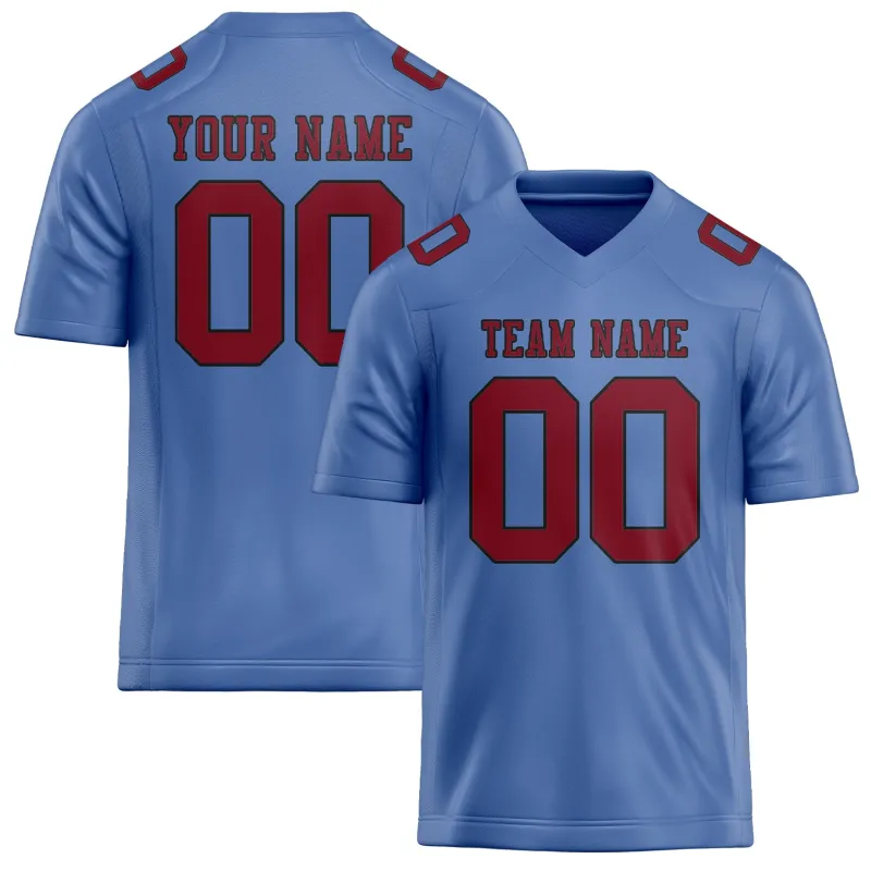 Custom Light Blue Crimson Red Football Jersey made by Tailorly